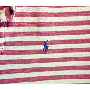 Polo Ralph Lauren mens polo shirt large pink white stripe preppy golf casual EUC